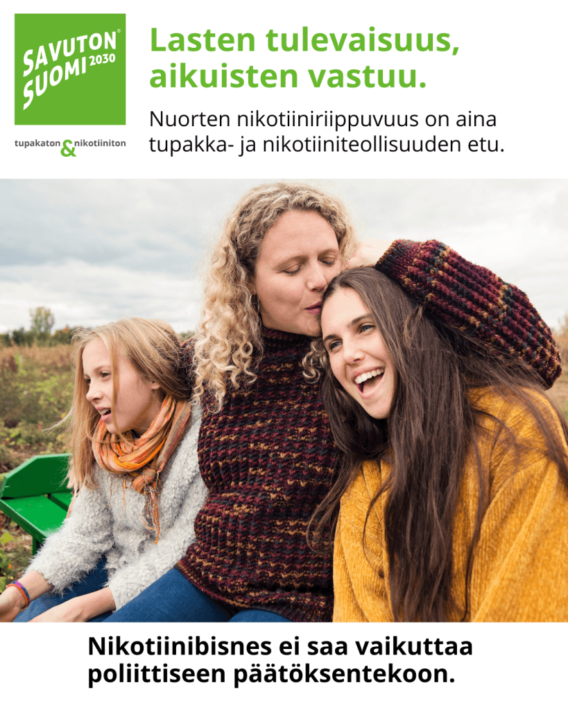 Kuvassa mainos savuttomasta Suomesta.